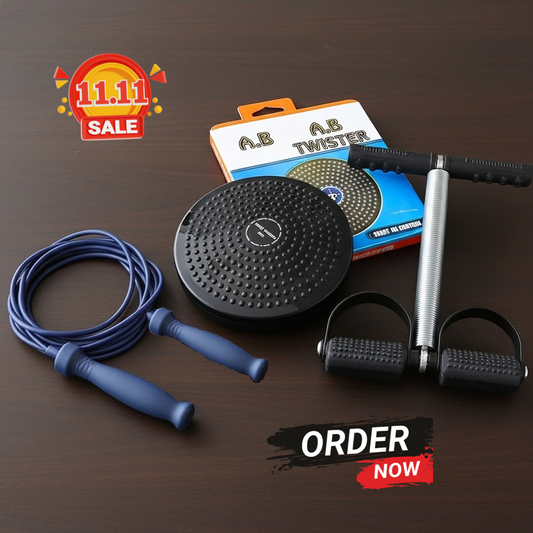 3-in-1 Home Fitness Combo – Tummy Trimmer Pull Reducer Band, AB Twister & Skipping Rope for Belly Fat, Abs, Legs & Arms – Adjustable, Non-Slip, Portable Fat-Burning & Body Toning Equipment for Men & Women