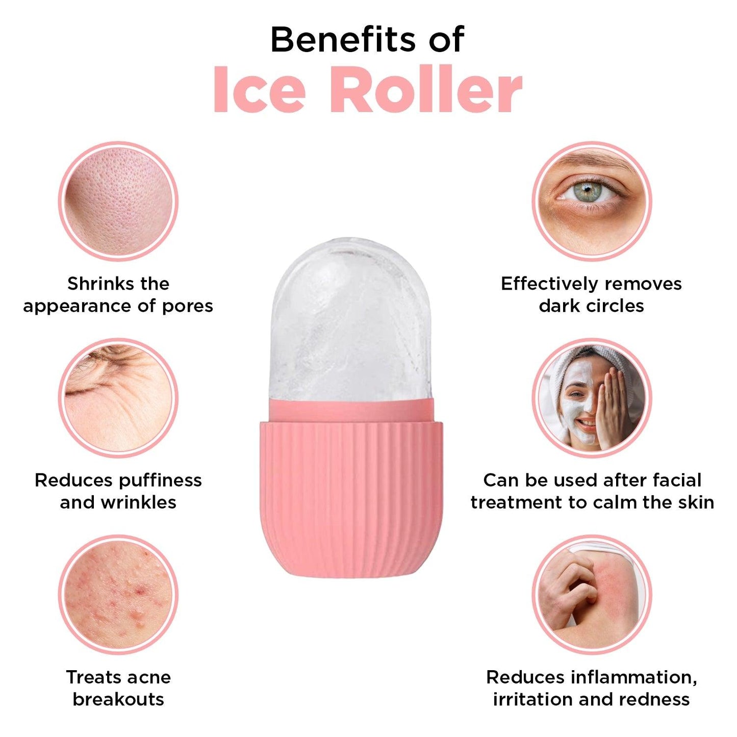 Reusable Face Ice Roller for Skin Care – Depuffing, Pore Tightening, Anti-Aging & Glowing Skin – Silicone Ice Facial Roller for Instant Cooling & Relaxation